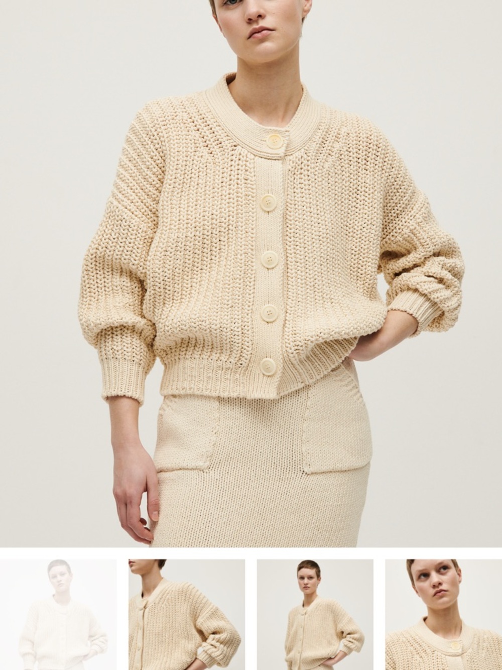Babaa Cream Chunky Knit Button-Front Cardigan